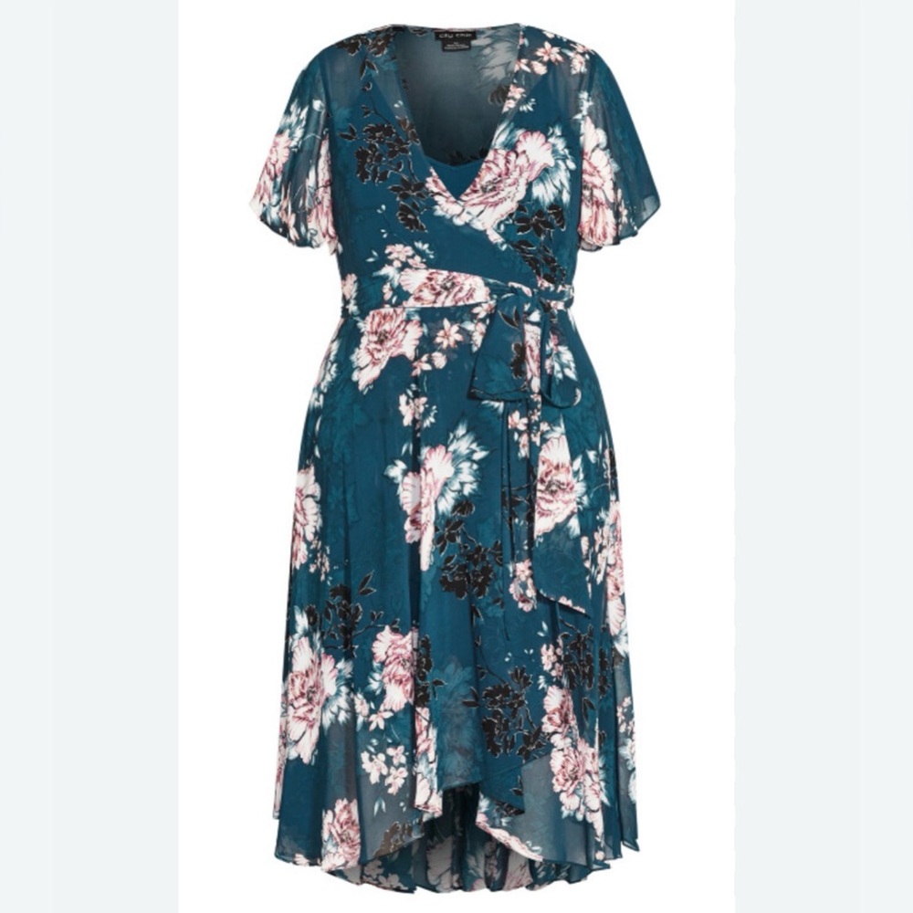 Floral Jade  Blossom Wrap Midi Dress with Belt size 20 🌸 BRB SL 5 - Picture 4 of 9